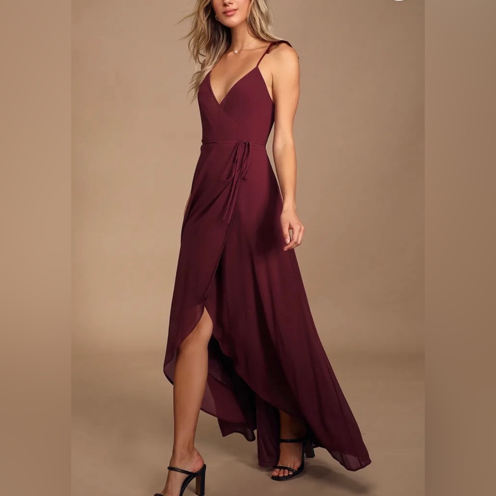 Lulu’s high low burgundy wrap dress NWT!